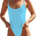 Women's Light Blue Classic Sexy One Piece Swimsuit Bathing Suit Tummy Control High Cut Cheeky Coverage, SW07LightBlue, M