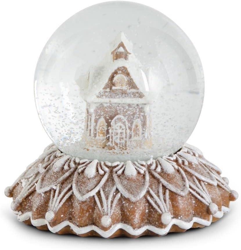 K&K Interiors Brown Resin Glittered Gingerbread House Snow Globe, 5-inch Height, Christmas Decoration