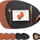 Myir JUN Placemats, Dual-Sided Placemats Waterproof Faux Leather Placemats Set of 6 Place Mats and Coasters Non-Slip Washable Table Mats for Dining Table (Black Brown, Set of 6)