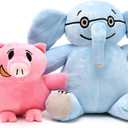 Rhymad Pair of Elephant & Piggie Plush Toys Soft Stuffed Animal Mo Willems Elephant and Pig Kids Toys Boy Girl Home Decor Adorable Ultra-Soft Classics Comfort 7 & 5 Sitting
