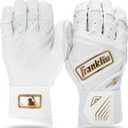 Franklin Sports MLB Batting Gloves - Infinite Powerstrap Baseball + Softball Long Cuff Batting Gloves - Adult + Youth (Adult XX-Large, White/Gold)