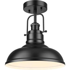 zeyu 11 Inch Semi Flush Mount Ceiling Light, 1-Light Industrial Ceiling Light Fixture for Hallway, Indoor, Matte Black Finish, ZY41-F BK