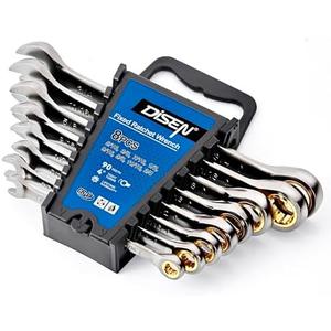 DISEN Ratcheting Wrench Set SAE Upgraded Open&Box End 90 Teeth 5/ 16", 3/ 8", 7/ 16", 1/ 2", 9/ 16", 5/ 8", 11/ 16", 3/ 4" Combination Ratchet Wrenches with Organizer, Black Nickel Coated, CR-V Steel (8PCS)