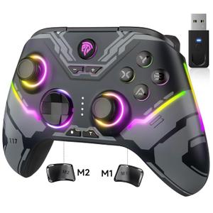 EasySMX X15 PC Controller - Enhanced Wireless Bluetooth Controller with Hall Joysticks/Hall Triggers/RGB Lighting - No Stick Drift, No Dead Zone - Work for Windows PC, Android, Steam and Switch (black)