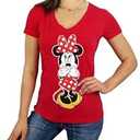 Disney Womens Minnie Mouse V-Neck Tee (US, Alpha, X-Large, Regular, Regular, Red)