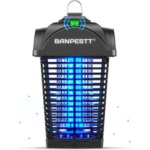 BANPESTT Bug Zapper & Electric 4000V Mosquito Killer Waterproof Indoor/Outdoor with Dusk-to-Dawn Sensor, Durable Grid & Easy-Clean Tray for Patio, Garden & Home (Black)