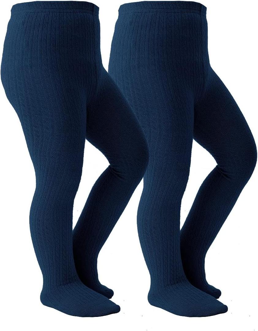 Girls Tights Toddler Cable Knit Seamless Tights Cotton Warm Stockings (Blue)