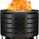 Portable Outdoor Fire Pit Set, 19 Inch Stainless Steel, Silver, Classic Style, Wood Burning, Low Smoke, Includes Fire Poker, Stand, Cloth Cover, Grill Rack (Black)