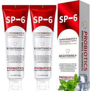 Sp-6 Probiotic Whitening Toothpaste, Sp-6 Ultra Whitening Toothpaste, with a Fluoride Free, Fresh Breath and Mint Flavored Enhancement Formula, Beneficial for Oral Health! 2pc