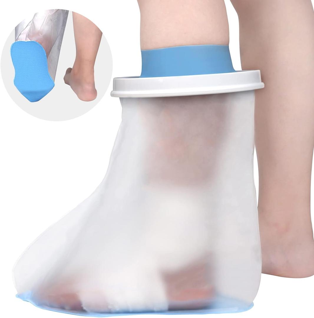 Waterproof Foot Cover for Shower Adult, Foot Cast Covers with Non-Slip Padding Bottom, Watertight Ankle Foot Cast Protector for Surgery Bandage Dressing Wound, Reusable