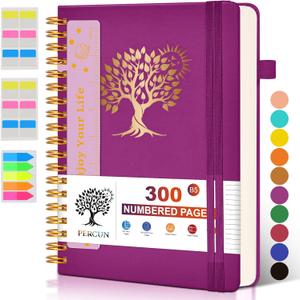 Large Spiral Notebook Journal for Women Men - 300 Numbered Lined Pages, College Ruled,B5 Hardcover Spiral Bound Notebook for School, Work, Note Taking, Writing, Leather Spiral Journal 7"x10" (Purple)