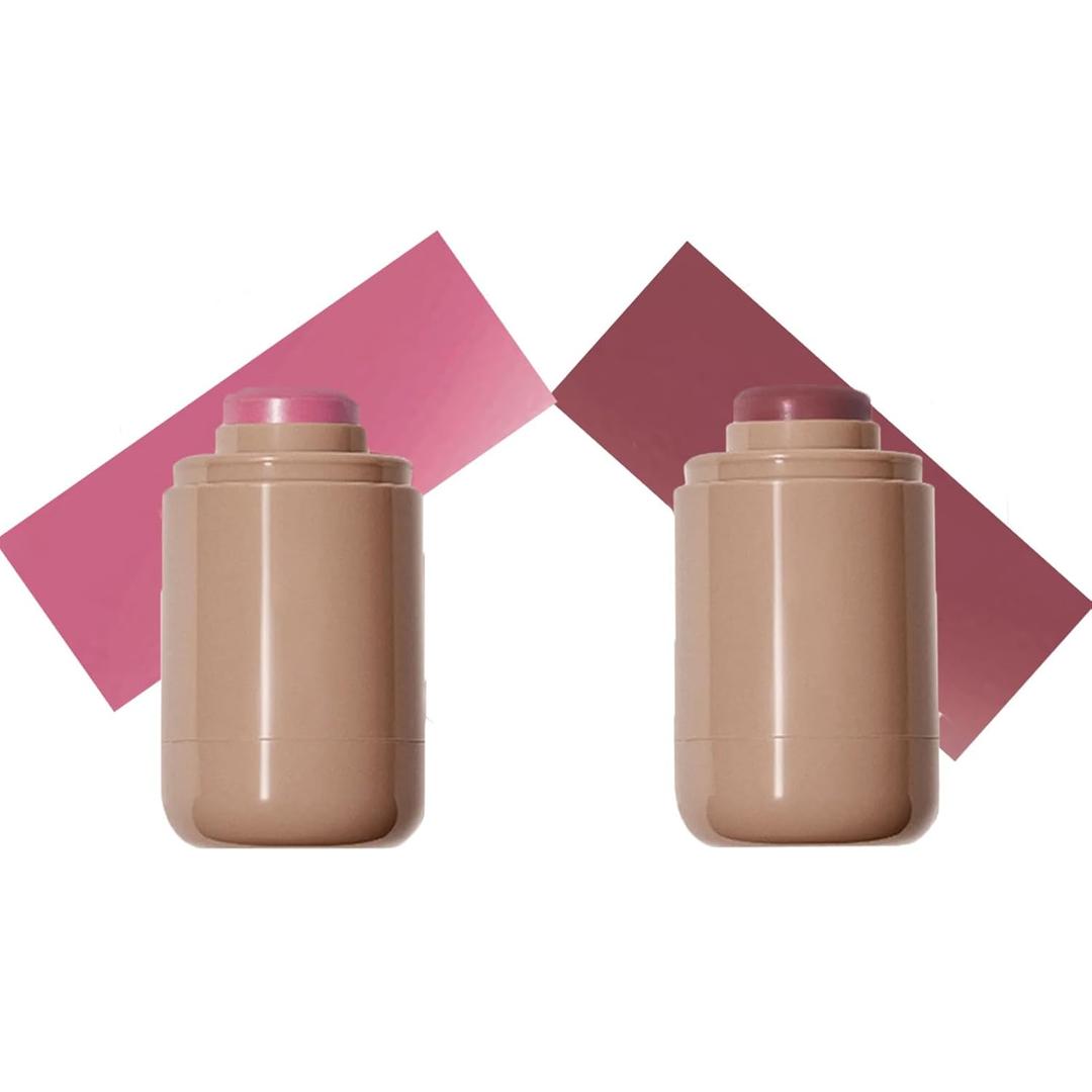 Matte Blush Stick Creamy Natural Looking Finish 2 PCS Face Blush Long-Lasting Lightweight Buildable Blushes Stick for Cheeks (Bright Coral& Bronze Glow)