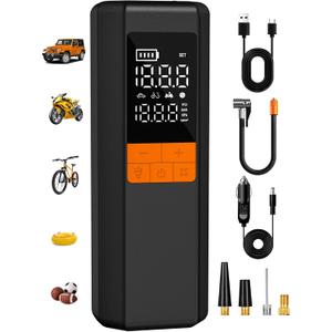 Tire Inflator Portable Air Compressor, 5X Faster Air Pump for Car Tires, 150PSI Cordless Tire Pump with Powerful Battery, Digital Gauge, 12V DC & Auto Shut-Off for Car, Bike, Motorcycle, Balls