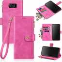 Antsturdy for Samsung Galaxy S8 Wallet Case with Card Holder Women Men,Galaxy S8 Phone Case RFID Blocking PU Leather Flip Shockproof Cover Wrist Strap Zipper Credit Card Slots,Hot Pink