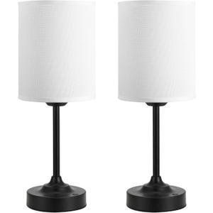 Touch Control Cordlss Table Lamp, USB-C Rechargeable Lamp with Stepless Dimming, 4000mAh Battery Operated Bedside Lamp for Bedroom, Living Room, Night Light & Emergency Lighting, Black, 2 Pack, 14.5in - Drum Shade
