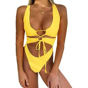 CHYRII Women's Sexy Cutout Lace Up Backless High Cut One Piece Swimsuit Monokini Size Small