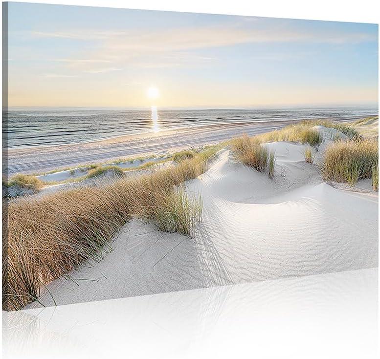WALLSUP DECOR Coastal Beach Canvas Wall Art: Sunset Ocean Picture Seascape Painting Sea Artwork Sand Dunes Grass Prints for Bathroom Bedroom Home Office, 36"L x 24"W