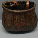 Bike Basket for Women's Beach Cruiser or Scooter The Original Wicker Bicycle Baskets with Built in Cup Holder for Front HandlebarClassic Vintage Style Handmade Natural Rattan Wicker (Stained)