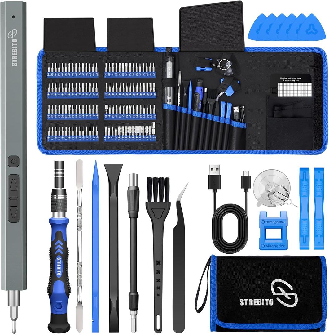STREBITO Electric Screwdriver, 144-in-1 Precision Screwdriver Set, 120 Magnetic Bits, Organized Storage and Portability, Small Tool Kit for Electronics, PC, Computer and Laptop (Blue)