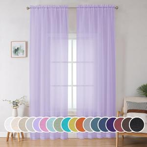 OWENIE Extra Long Sheer Curtains 96 inches Long for Bedroom Living Room, Rod Pocket Light Weight Soft Voile Sheer Curtains, Airy Solid Color Privacy Light Filtering Curtains, Each 42Wx96L inch (Lavender)
