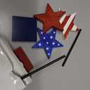 4th of July Tiered Tray Decor Wooden Star Set, 3 Pcs Memorial Day Table Decorations, Rustic Patriotic Tabletop Home Decor, Red White and Blue Decorations for Home (Shiny)