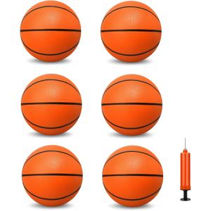 6 Inch PVC Mini Basketball Toys for Indoor Hoops, Soft 6" Rubber Small Repacement Ball for Over Door Hoop Sets, Little Basketballs for Kids Toddler, Lawn Outdoor, Beach, Pool(6 PCS with Air Pump) (Orange)