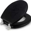 J&V Textiles Embroidered Soft Round Toilet Seat With Easy Clean & Change Hinge, Padded (Black)
