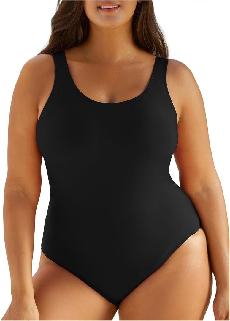 Eytino Plus Size Swimsuit for Women Back Crisscross Sports Tummy Control One Piece Bathing Suits (Black, XXXL)