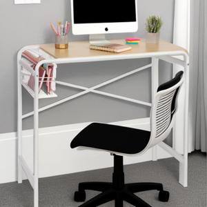 Honey-Can-Do Home Office Computer Desk with Side Basket, White OFC-09918 White
