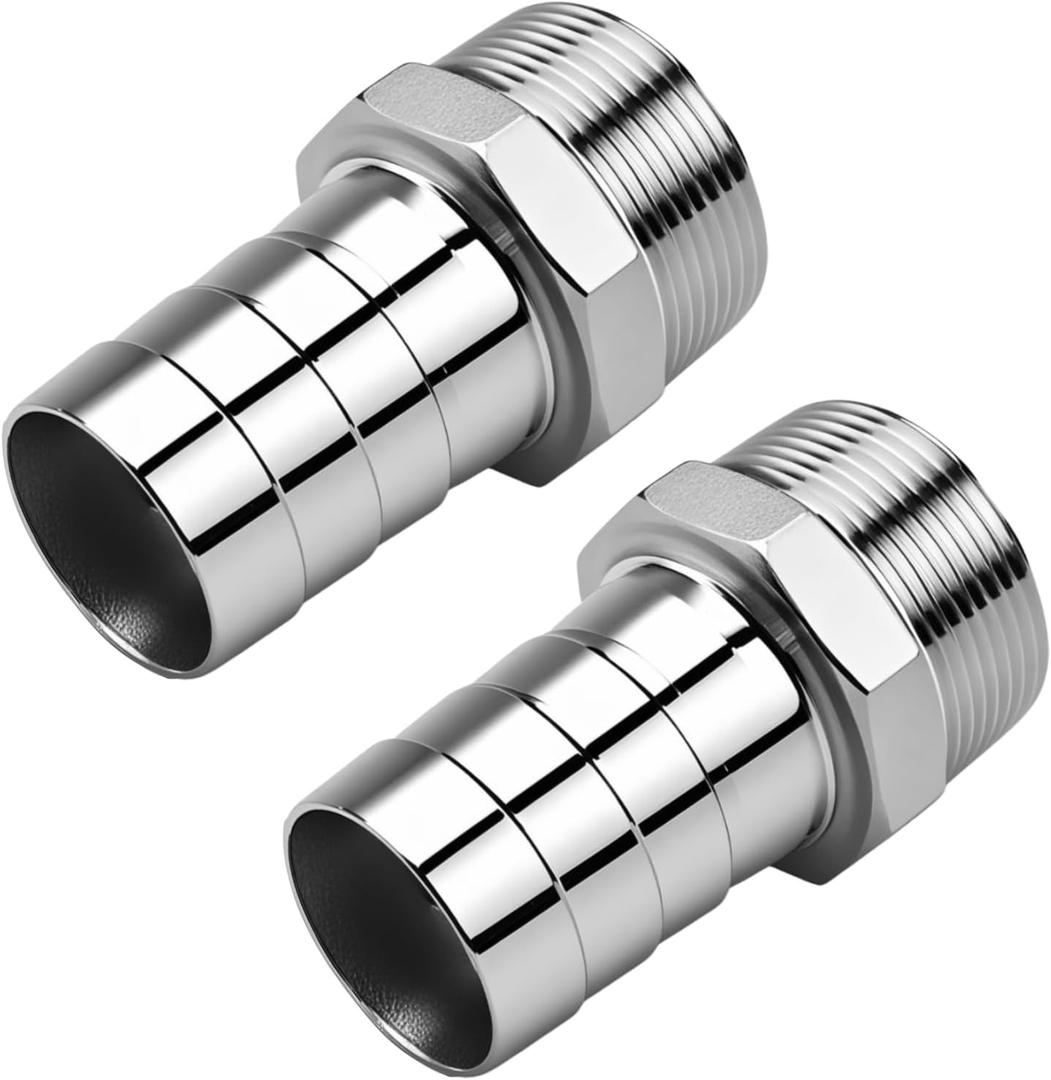 2PCS Stainless Steel 1-1/2" to 1-1/2" NPT Male Threaded Hose Barb Fittings, Hose Barb Connectors for Water Air Gas Pipes