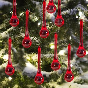 Whaline 40Pcs Christmas Red Crystal Ornaments 3 Inch Teardrop Chandelier Decor Glass Hanging Ornaments for Xmas Tree Party Home Decor