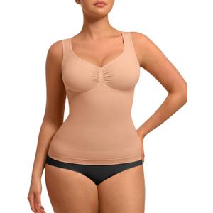 FeelinGirl Women Tank Tops Shapewear: Tummy Control Compression Tank V Neck Seamless Body Shaper Camisole Tops for Women (X-Large, Dark Skin)