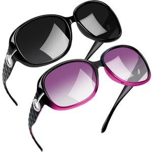 Joopin Big Womens Sunglasses Polarized Trendy Sun Glasses Large Rectangle UV Protection Rhinestone Sunnies (C06-diamond Black + Gradient Purple)