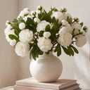 Geosar White 20 Pcs 40 Heads Artificial Peonies Flowers, White Faux Peony Florals Arrangement with Bendable Stems for Centerpieces, Wedding Bouquet, Home, Office, Party Decor