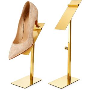 Hacaroa 2 Pack Shoe Display Stand Stainless Steel, Gold Shoe Riser Adjustable Height, Metal High Heel Sandal Display Rack Holder for Home Closet, Boutique, Store