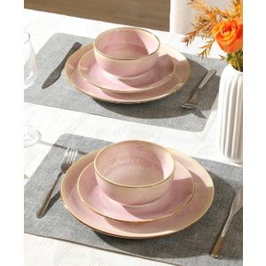 Sweejar 12 Pieces Ceramic Dinnerware Sets for 4, Pink Gradient Glaze Plates and Bowls Set, Microwave & Dishwasher Safe, Stackable Dish Set, Scratch Resistant Dishware Sets
