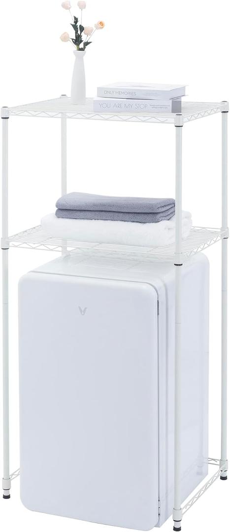 Zvyteay Mini Fridge Shelf Adjustable Height Storage Shelf Metal Storage Rack Mini Fridge and Microwave Stand for Dorm, Apartments, Kitchen, Office, White, 2-tier