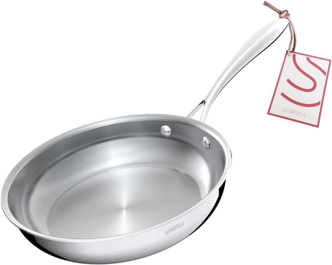 9.5 Inch Stainless Steel Frying Pan, 5-Ply Stainless Steel Pan, Dishwasher and Oven Safe, Induction Pan, Even Heat Distribution, PTFE, PFAS and PFOA Free