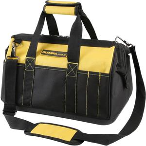 Olympia Tools 16 Inch Wide Mouth Tool Bag, Tool Tote with Water Proof Molded Base, Tool Bags for men with 21 Pockets and 7 Belt Loops, Padded Handle, Adjustable Shoulder Strap