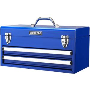 WORKPRO Tool Box with Drawers, 18 Inch with 2 Drawers and 1 Top Storage, Portable Toolbox with Metal Latch and Liner for Garage, Office and Home Storage, 100 LBS Load Capacity (Totally)
