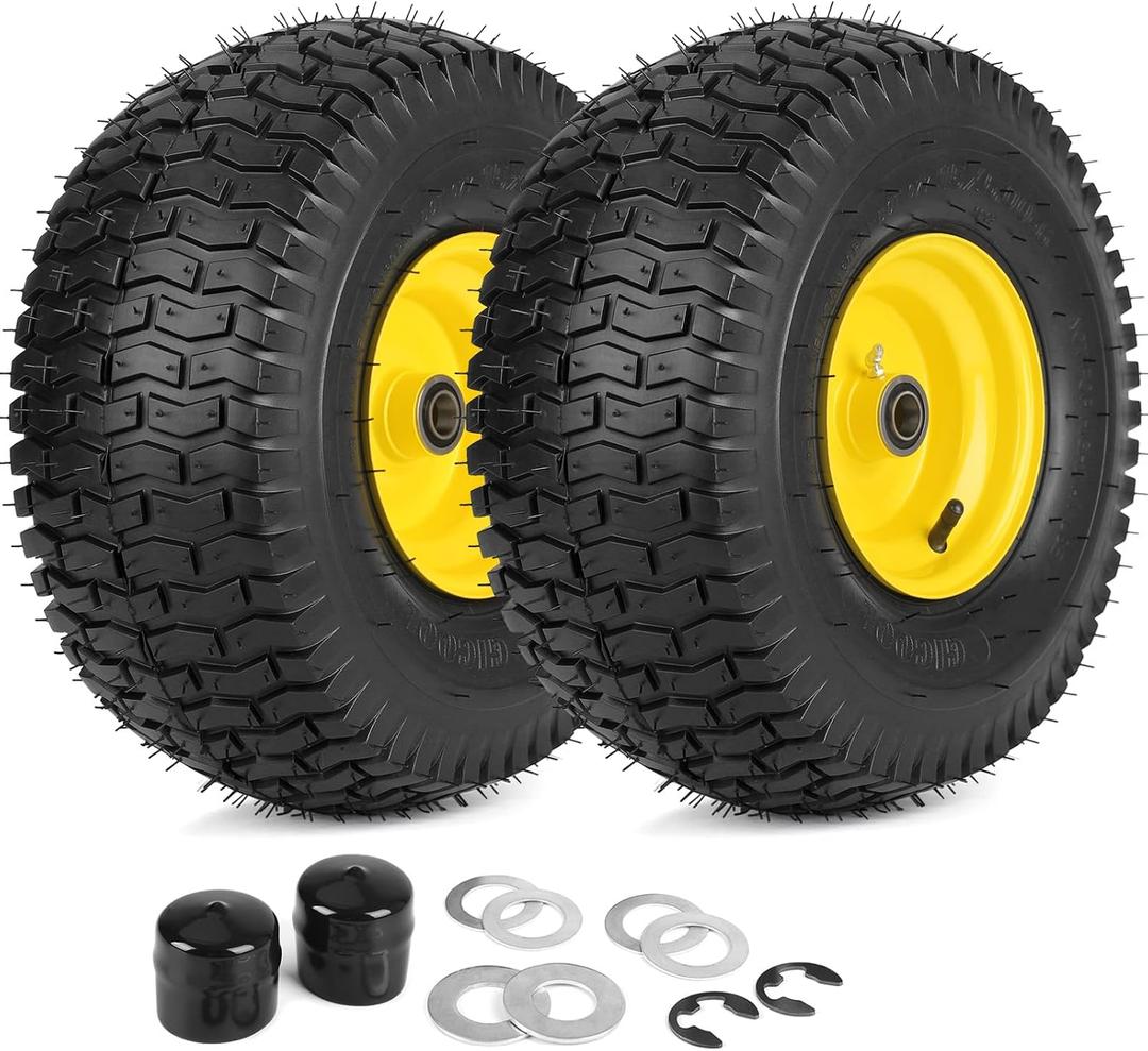 GICOOL 15x6.00-6 Lawn Mower Front Tire Wheel, for Riding Mower Tractor, 2PK, 15x6.00-6 Tire with Rim