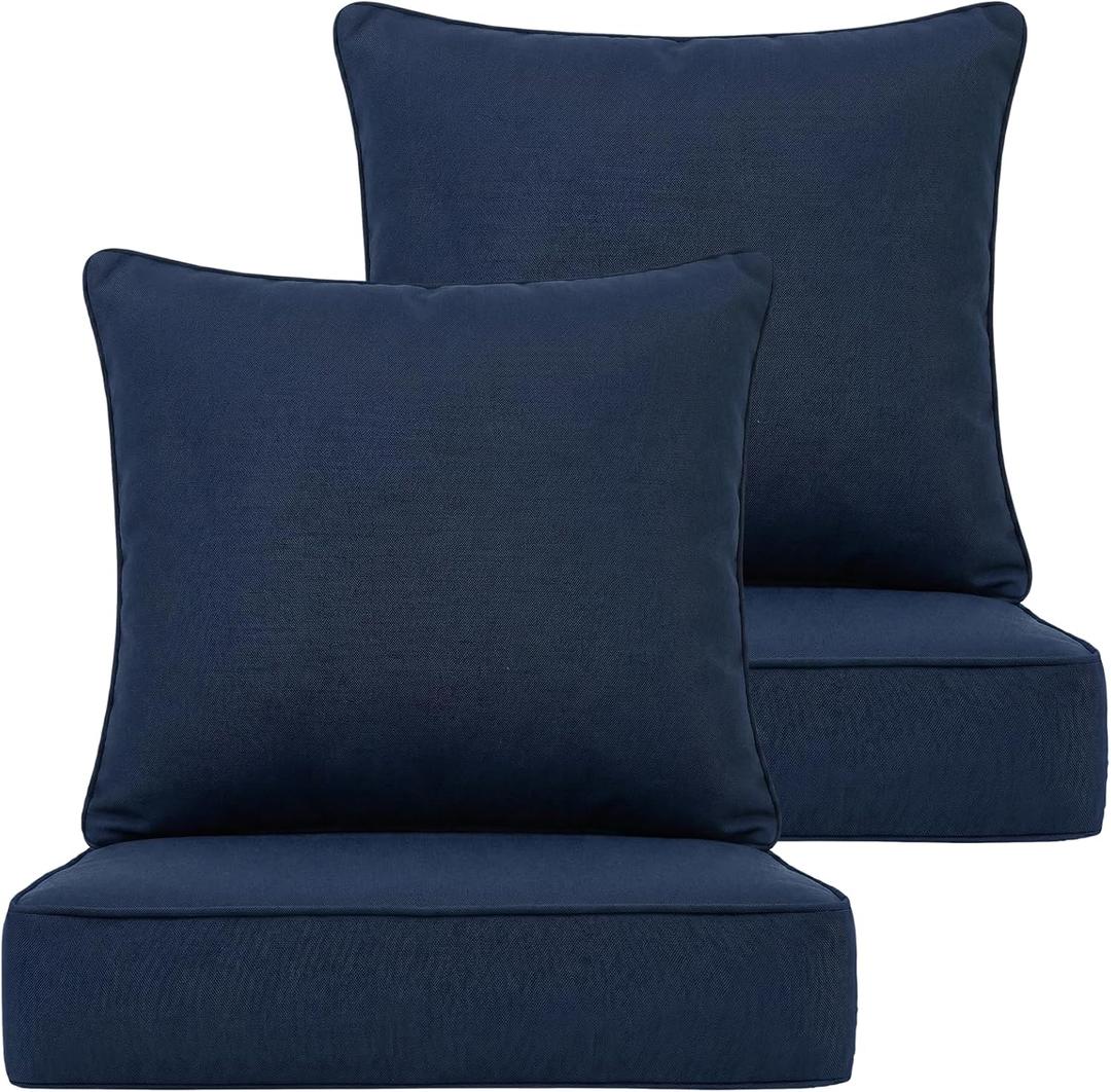 Deep Seat Cushion 23x25 2 Set (4 Pcs) for Outdoor Furniture, Water Repellent Fade Resistant Patio Cushions for Sofa, Chair, Lounge, Polyester Navy