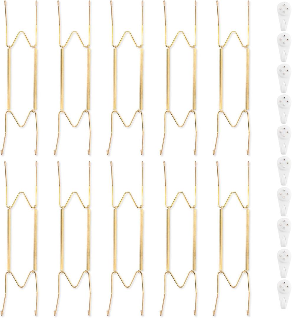 Bilillo 10 Pack Plate Hangers for the Wall, Suitable for 10-14 inch Art Plate, Invisible Heavy Duty Wire Plate Holder with Wall Hooks, Plate Hangers for Displaying Plates, Platter, Dish