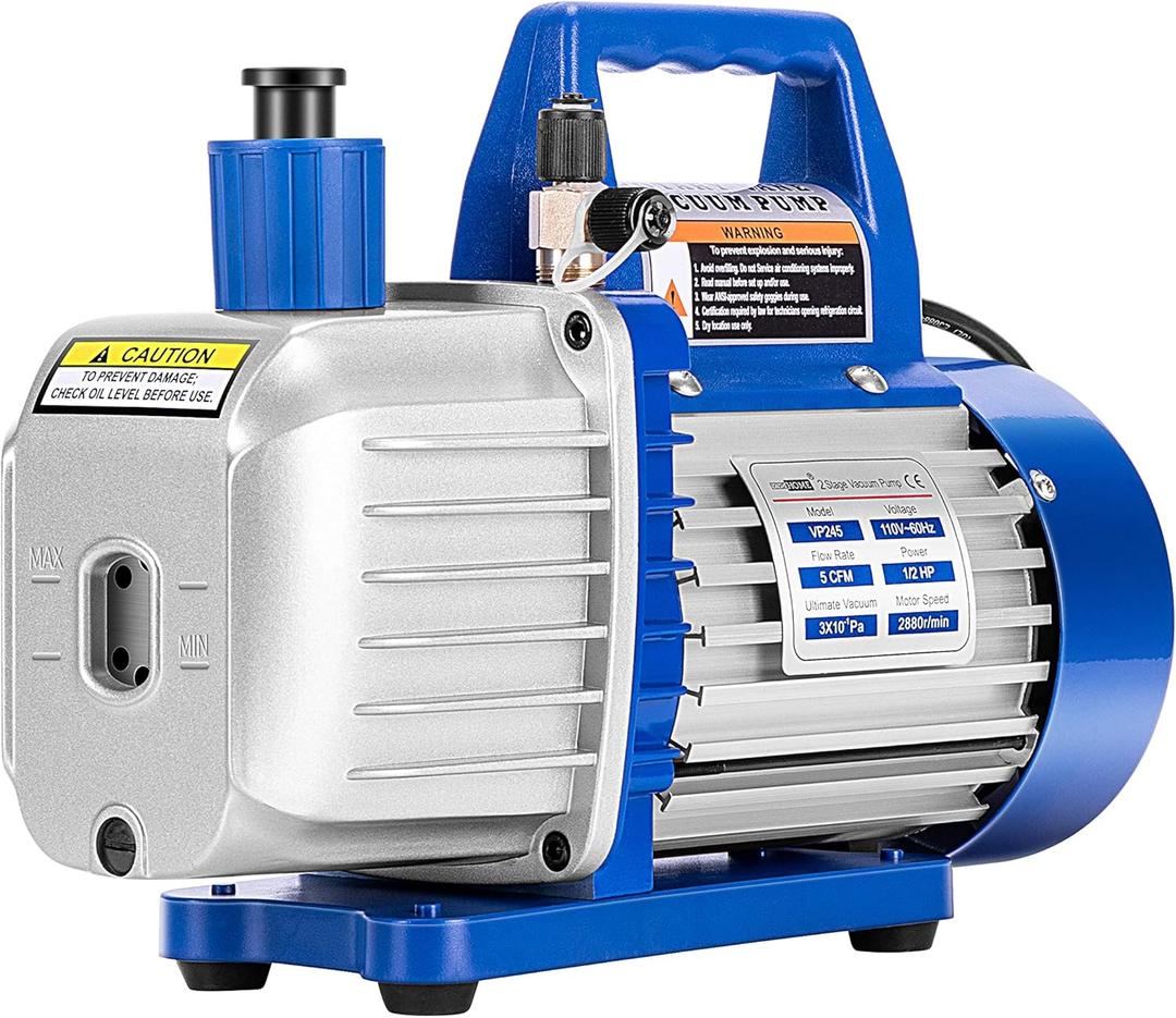 VIVOHOME 110V 1/2 HP 5 CFM Dual Stage Rotary Vane HVAC Air Vacuum Pump with Oil Bottle (blue)