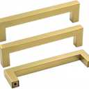 goldenwarm Brushed Brass Cabinet Pulls Gold Drawer Handles - LSJ12GD102 Square Kitchen Cabinet Hardware 4" Hole Centers Cupboard Door Handles 5 Pack