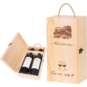 Vintage Wooden Wine Gift Box for 2 Bottles - Reusable Storage & Shipping Crate with Rope Handle, Wine Boxes for Gifts/Moving/Home Decor (1PC)
