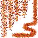 Fall Mums Flowers Artificial Garland for Decoration, 4 Pack 5.9 FT Faux Mums with Eucalyptus Leaves Ivy, UV Resistant Fake Fall Daisy Floral Vine Flowers for Home Garden Wedding Backdrop Decor (Red Orange Red)