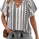 Unixseque Summer Tops for Women Casual Boho Blouses Short Sleeve V Neck Shirts Tie Front 2025 Trendy Beach Vacation Clothes (White)