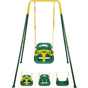 3-in-1 Toddler Swing, Foldable Indoor & Outdoor Baby Swing, Multifunctional Swings for Children 6 Months and Older, Easy to Assemble and Store for Backyard Play (Dark Green)