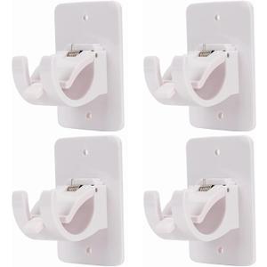 Generic 4PCS White Curtain Rod Brackets, No Drill, Adhesive, Supports 0.6'' to 1.5'' Rod, ABS & Stainless Steel, Wall Mount